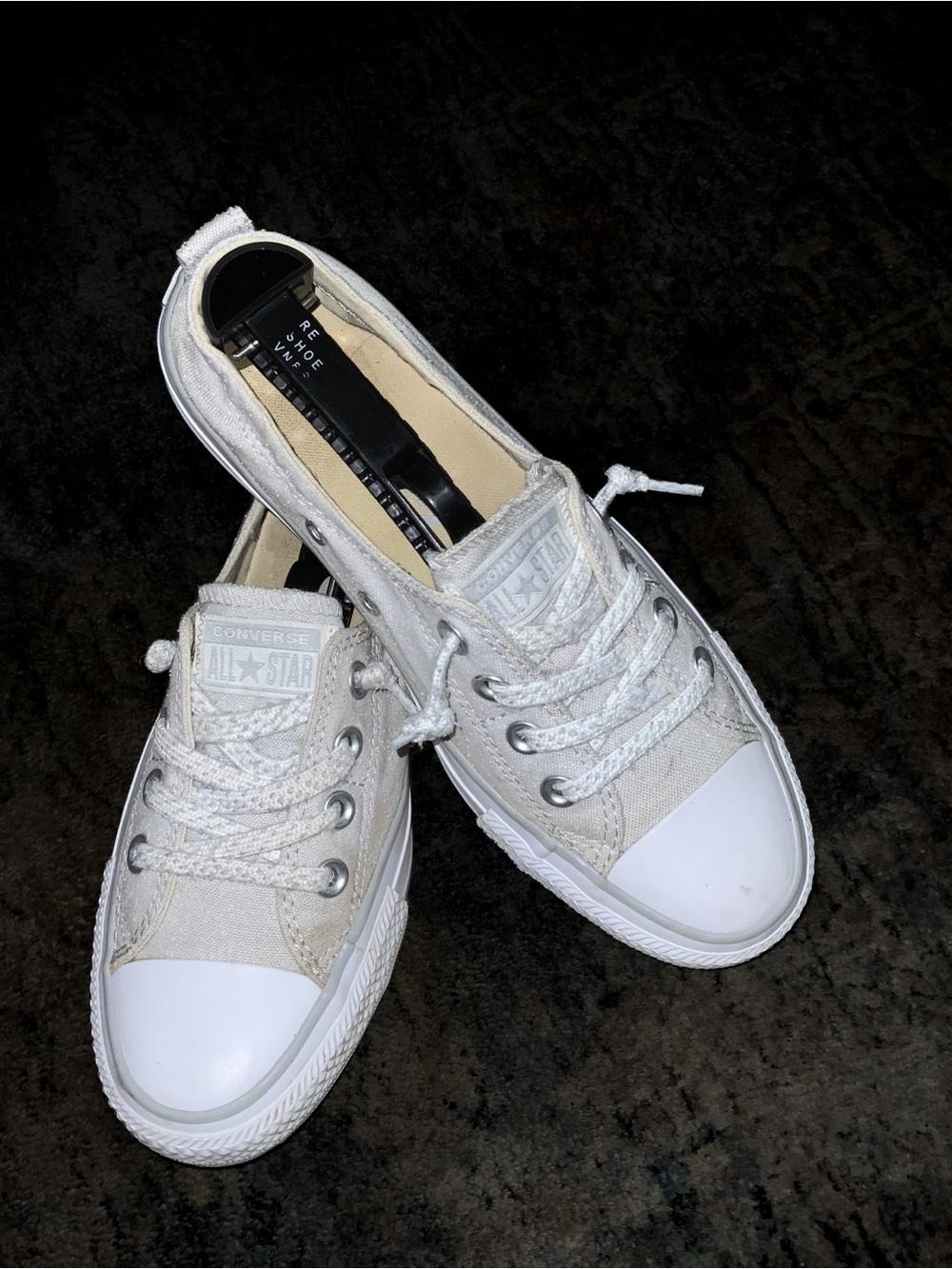 Converse Women’s Distressed Low-Top Sneakers in Beige and White